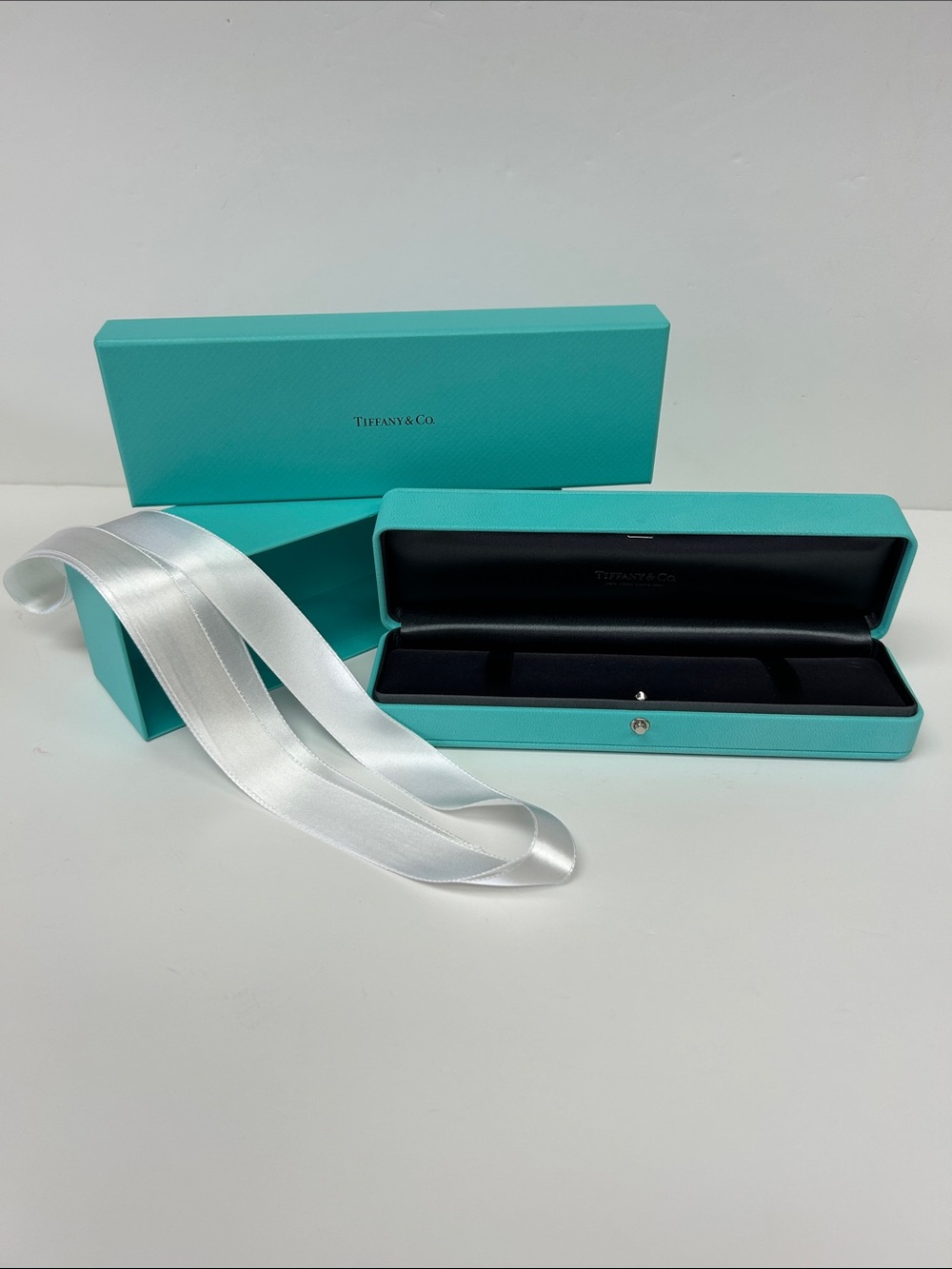Authentic Tiffany & Co textured blue leather bracelet /watch case with box